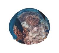 Bonnet de douche imperméable réutilisable avec imprimé dauphin qui vous regarde, bonnet de bain élastique double couche, grand bonnet de douche pour femmes cheveux longs
