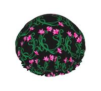 Bonnet de douche imperméable réutilisable avec imprimé fleur de lotus Namaste, double couche élastique, grand bonnet de douche pour femmes cheveux longs
