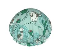 Bonnet de douche imperméable réutilisable avec imprimé lama vert alpaga, double couche élastique, grand bonnet de douche pour femmes cheveux longs