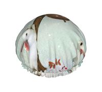 Bonnet de douche imperméable réutilisable avec imprimé lapin de Noël, double couche élastique, grand bonnet de douche pour femmes cheveux longs