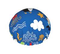 Bonnet de douche imperméable réutilisable avec imprimé tortue pingouin, double couche élastique, grand bonnet de douche pour cheveux longs pour femmes