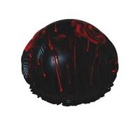 Bonnet de douche imperméable réutilisable avec roses rouges sanglantes pour femme, couverture élastique pour le bain, le spa, les voyages et une utilisation quotidienne