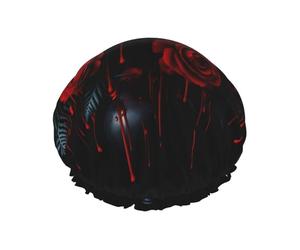Bonnet de douche imperméable réutilisable avec roses rouges sanglantes pour femme, couverture élastique pour le bain, le spa, les voyages et une utilisation quotidienne