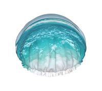 Bonnet de douche imperméable réutilisable bleu ciel tropical imprimé paysage marin, bonnet de bain élastique double couche, grand bonnet de douche pour femmes cheveux longs