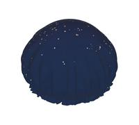 Bonnet de douche imperméable réutilisable bleu marine imprimé ciel et étoiles, bonnet de bain élastique double couche, grand bonnet de douche pour cheveux longs pour femmes