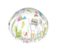Bonnet de douche imperméable réutilisable en alpaga, lama, cactus, drapeau montagne, imprimé montagne, bonnet de bain élastique double couche, grand bonnet de douche pour femmes cheveux longs