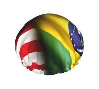 Bonnet de douche imperméable réutilisable et léger avec imprimé drapeaux américains et brésiliens pour femmes et hommes