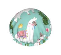 Bonnet de douche imperméable réutilisable, motif lama, alpaga, cactus, fleur, bonnet de bain élastique double couche, grand bonnet de douche pour femmes cheveux longs