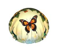 Bonnet de douche imperméable réutilisable pour femme Motif papillons et pensées - Couverture élastique pour le bain, le spa, les voyages et l'utilisation quotidienne