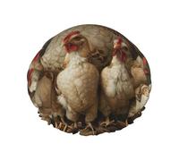 Bonnet de douche imprimé « A Brood of Chickens » - Double couche, respirant, sangle élastique réglable, essentiels de voyage durables