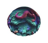 Bonnet de douche imprimé à motif d'écailles magiques 3D avec élastique et réutilisable pour cheveux longs et courts, bonnet à cheveux double couche