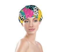 Bonnet de douche imprimé années 80, bonnet de bain imperméable réutilisable pour cheveux de femme, double couche élastique, protection des cheveux