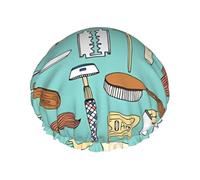 Bonnet de douche imprimé barber shop - Réutilisable, double couche, avec bande élastique - Parfait pour la maison, le spa, l'hôtel et les voyages