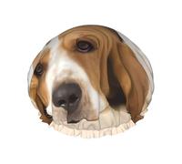 Bonnet de douche imprimé Basset Hound - Double couche respirante, sangle élastique réglable, durable pour hôtel et voyage