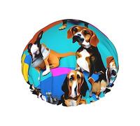 Bonnet de douche imprimé Beagle, élastique et réutilisable pour cheveux longs, grand bonnet de douche imperméable, pour femmes, hommes, enfants