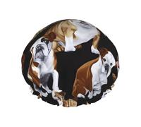 Bonnet de douche imprimé bouledogues anglais - Double couche respirante, sangle élastique réglable, durable, hôtel voyage essentiel