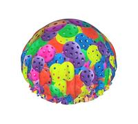 Bonnet de douche imprimé boules de pickleball colorées - Réutilisable, double couche, essentiels de voyage pour hôtel, salon de douche L