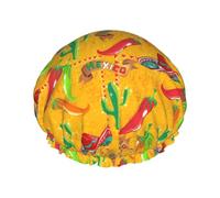 Bonnet de douche imprimé cactus et piment pour femme, léger, réutilisable, doux, double couche, étanche, étanche.