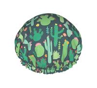 Bonnet de douche imprimé cactus mignon sans couture - réutilisable, double couche, essentiels de voyage d'hôtel, accessoires de chapeau de douche de salon L