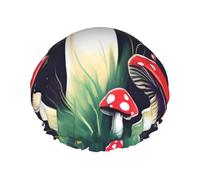 Bonnet de douche imprimé champignons magiques, bonnet de douche doublé pour femme, réutilisable, double couche imperméable