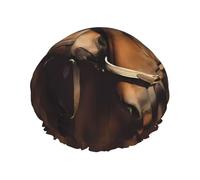 Bonnet de douche imprimé cheval - Double couche respirante, sangle élastique réglable, durable, hôtel voyage essentiel