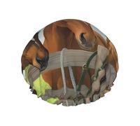 Bonnet de douche imprimé cheval - Double couche respirante, sangle élastique réglable, durable, hôtel voyage essentiel