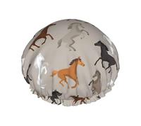 Bonnet de douche imprimé cheval mignon - Double couche respirante, sangle élastique réglable, durable, hôtel voyage essentiel