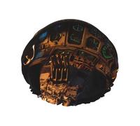 Bonnet de douche imprimé cockpit avion, réutilisable, spécialement conçu pour les cheveux longs des femmes, structure double couche, adapté pour le bain.