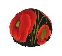 Bonnet de douche imprimé coquelicot - Double couche respirante, sangle élastique réglable, durable, hôtel voyage essentiel