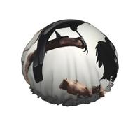 Bonnet de douche imprimé corbeau noir sur une branche, bonnet double couche résistant à l'eau avec élastique et réutilisable