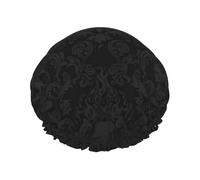 Bonnet de douche imprimé crâne gothique avec élastique et réutilisable pour cheveux longs et courts, casquette à cheveux double couche