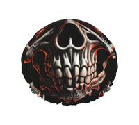 Bonnet de douche imprimé crâne maléfique pour femmes, double couche, imperméable, élastique, réutilisable, protection des cheveux, chapeau de bain pour spa, salon de bain pour dames