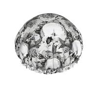 Bonnet de douche imprimé crâne squelette avec élastique et réutilisable pour cheveux longs et courts, bonnet double couche