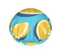 Bonnet de douche imprimé de coins de citron pour femme - Double couche - Imperméable - Réutilisable - Élastique - Protection des cheveux - Pour femme - Spa - Salon de bain