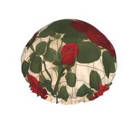 Bonnet de douche imprimé de nombreuses roses rouges - Réutilisable, double couche, respirant, séchage rapide, parfait pour la maison, le spa, l'hôtel et les voyages