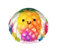 Bonnet de douche imprimé dessin animé Rainbow Pine pour femme, double couche, imperméable, réutilisable, élastique, protection capillaire, pour spa, salon de bain