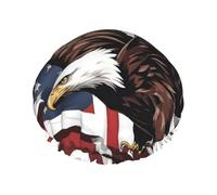 Bonnet de douche imprimé drapeau américain avec élastique et réutilisable pour cheveux longs et courts, bonnet de douche double couche