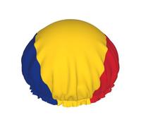 Bonnet de douche imprimé drapeau de la Roumanie pour homme et femme - Bonnet de bain double couche réutilisable avec sangle élastique - Taille unique