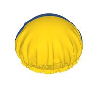 Bonnet de douche imprimé drapeau de l'Ukraine - Réutilisable, double couche, essentiels de voyage pour hôtel, salon, accessoires de chapeau de douche L