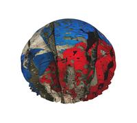 Bonnet de douche imprimé drapeau de Porto Rico - Double couche, respirant, sangle élastique réglable, essentiels de voyage durables