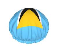 Bonnet de douche imprimé drapeau de Sainte-Lucie - Double couche respirante, sangle élastique réglable, durable, hôtel voyage essentiel