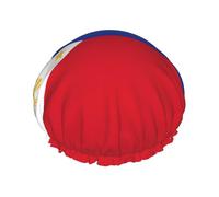 Bonnet de douche imprimé drapeau des Philippines - Double couche respirante, sangle élastique réglable, durable, hôtel voyage essentiel