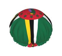 Bonnet de douche imprimé drapeau du Commonwealth de Dominique - Bonnet de douche réutilisable avec double couche de protection, respirant et durable pour le voyage