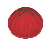 Bonnet de douche imprimé drapeau du Maroc - Double couche respirant, sangle élastique réglable, durable, hôtel voyage essentiel