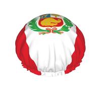 Bonnet de douche imprimé drapeau du Pérou - Double couche respirante, sangle élastique réglable, durable, hôtel voyage essentiel