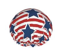 bonnet de douche imprimé drapeau étoile blanche rouge avec élastique et réutilisable pour cheveux longs et courts, bonnet de cheveux double couche