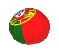 Bonnet de douche imprimé drapeau portugais pour homme et femme - Bonnet de bain double couche réutilisable avec sangle élastique - Taille unique