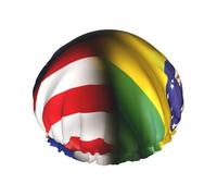 Bonnet de douche imprimé drapeaux américains et brésiliens avec élastique et réutilisable pour cheveux longs et courts, bonnet de cheveux double couche