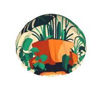 Bonnet de douche imprimé en bambou avec motif tortue de dessin animé - Double couche avec doublure élastique - Idéal pour la maison, le spa, l'hôtel et les voyages