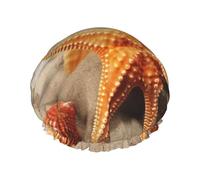 Bonnet de douche imprimé étoile de mer pour femme - Double couche - Imperméable - Réutilisable - Élastique - Protection des cheveux - Pour femme - Spa - Salon de bain